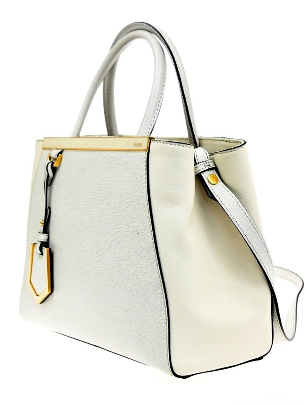 FENDI Logo 2Jours 2Way Shoulder Hand Bag Leather Charm White GHW Italy 70YH941 - Picture 2 of 15
